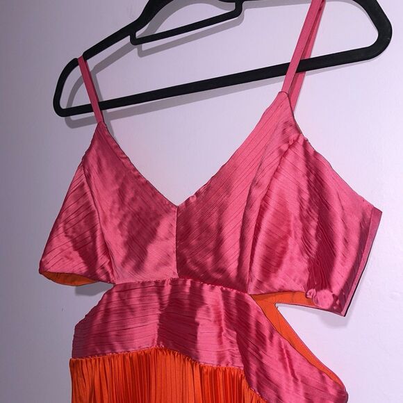 BCBGMaxazria Cut Out Mini Dress Cherry Tomato Women Size 12 Cocktail Event Artsy - Picture 2 of 10